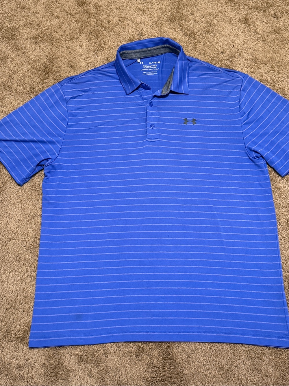 Under Armour Playoff Polo Shirt Mens XL Blue Striped Loose Short Sleeve Logo